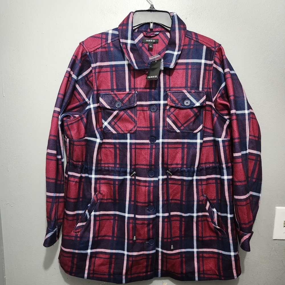 Torrid Womens Shacket Plaid Red And Blue Size 1X 14/16 New With Tags